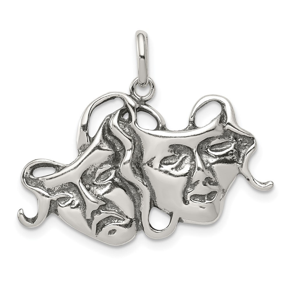 Sterling Silver Antiqued Comedy/Tragedy Charm, 21 x 29.5 mm