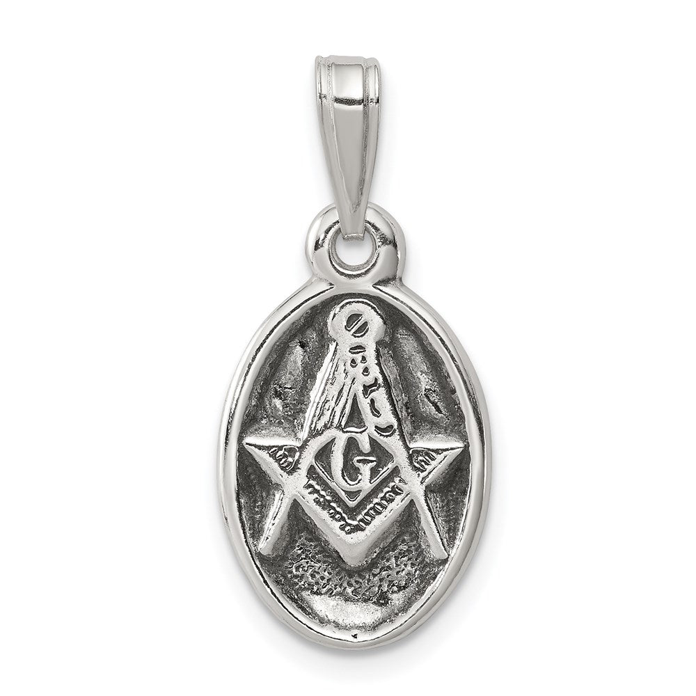 Sterling Silver Antiqued Masonic Charm, 20 x 11.5 mm