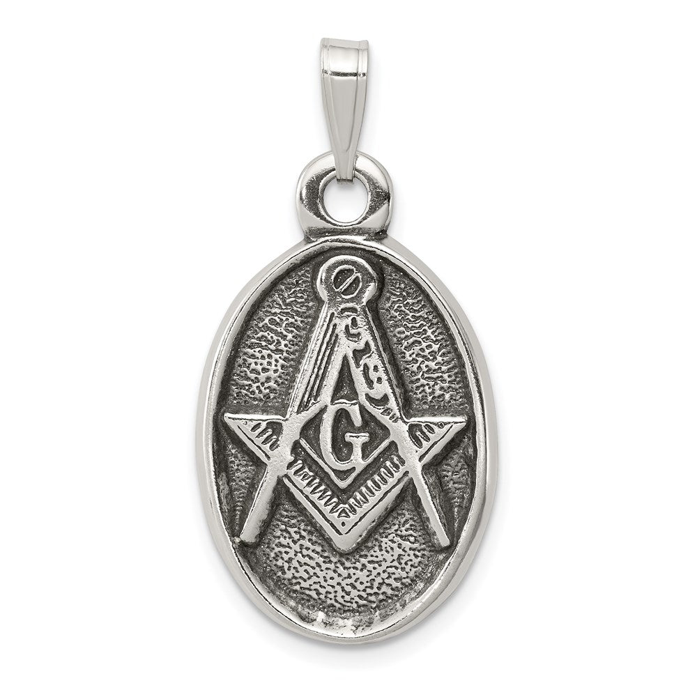 Sterling Silver Antiqued Masonic Pendant, 28 x 16 mm
