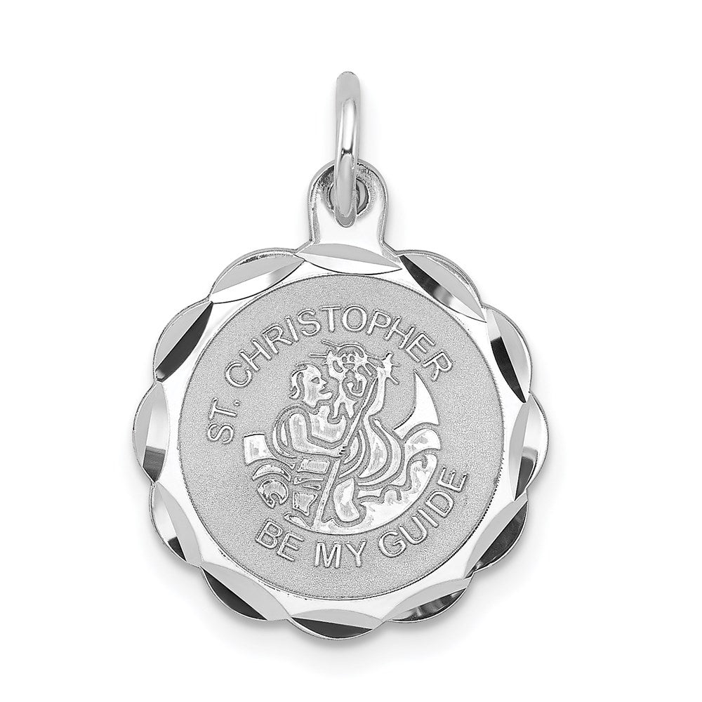 Sterling Silver Rhodium-plated St. Christopher Medal Charm, 22 x 26 mm