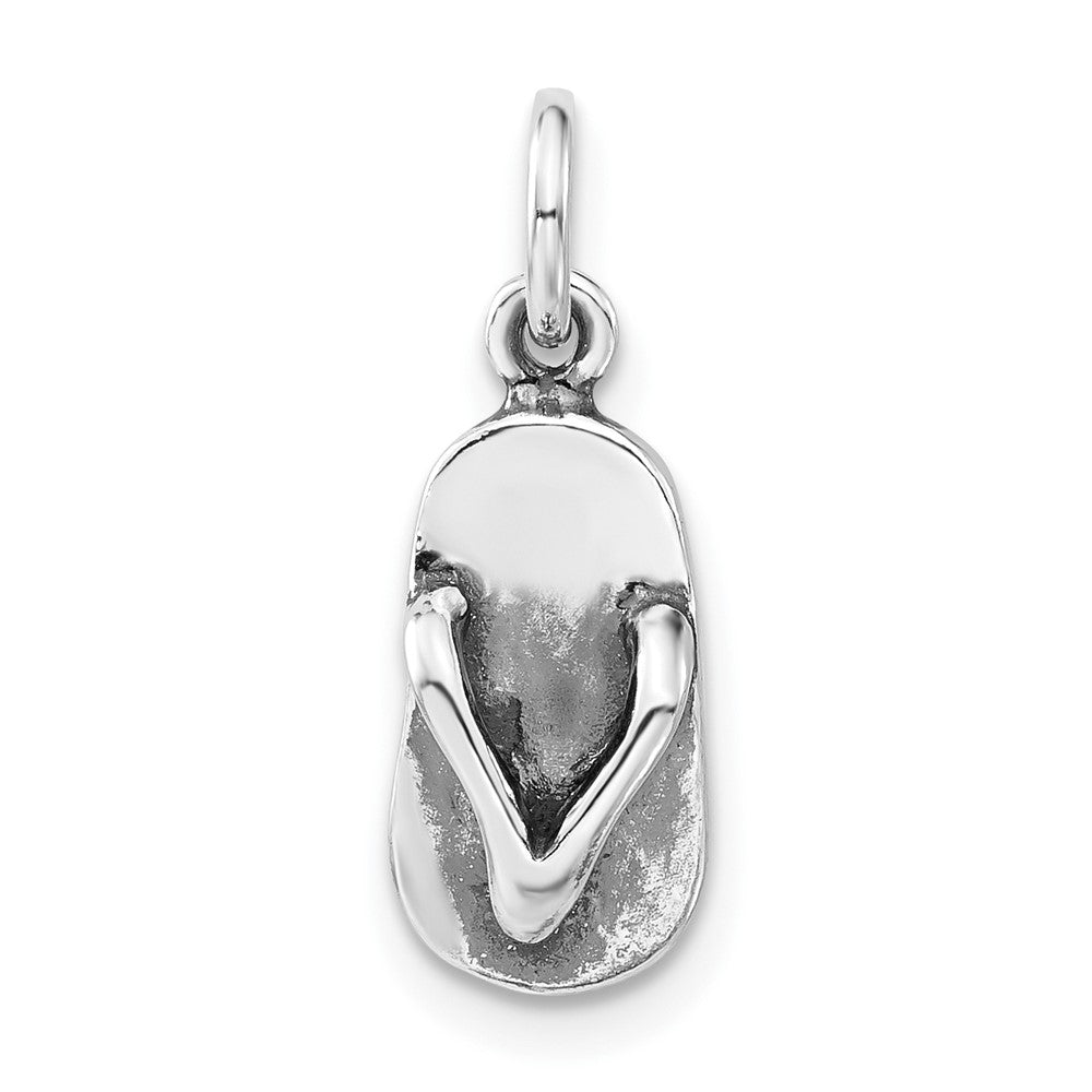 Sterling Silver 3-D Polished & Antiqued Sandal Charm, 20.5 x 7.3 mm