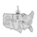 Sterling Silver Rhodium-plated United States Polished Charm, 17 x 23 mm