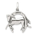 Sterling Silver Antiqued Horse in Horseshoe Charm, 24 x 24 mm