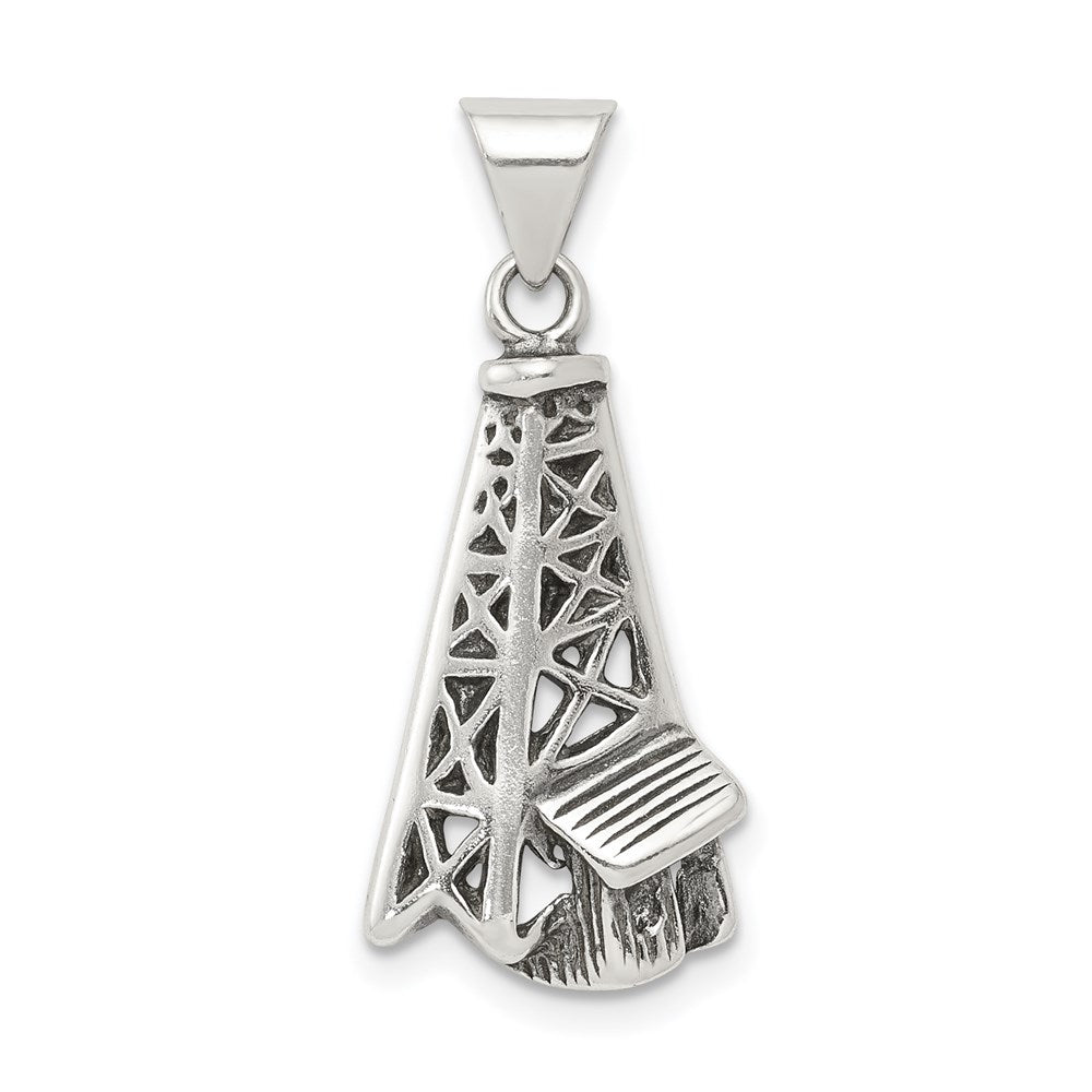 Sterling Silver Antiqued Oil Derrick Pendant, 23 x 12 mm