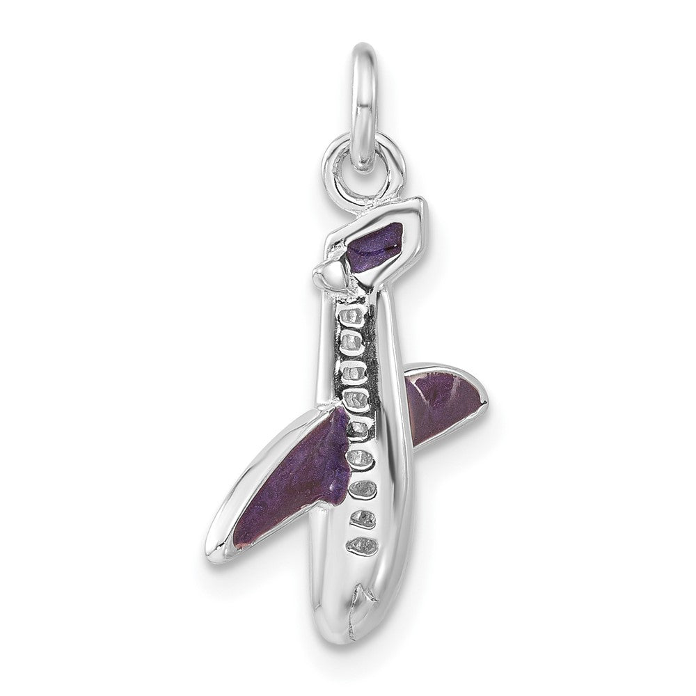 Sterling Silver Purple Enameled Airplane Charm, 23.25 x 17.15 mm