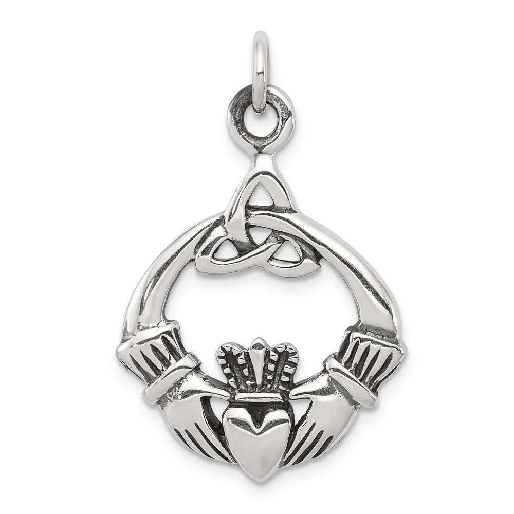 Sterling Silver Antiqued Claddagh Pendant, 33 x 22 mm