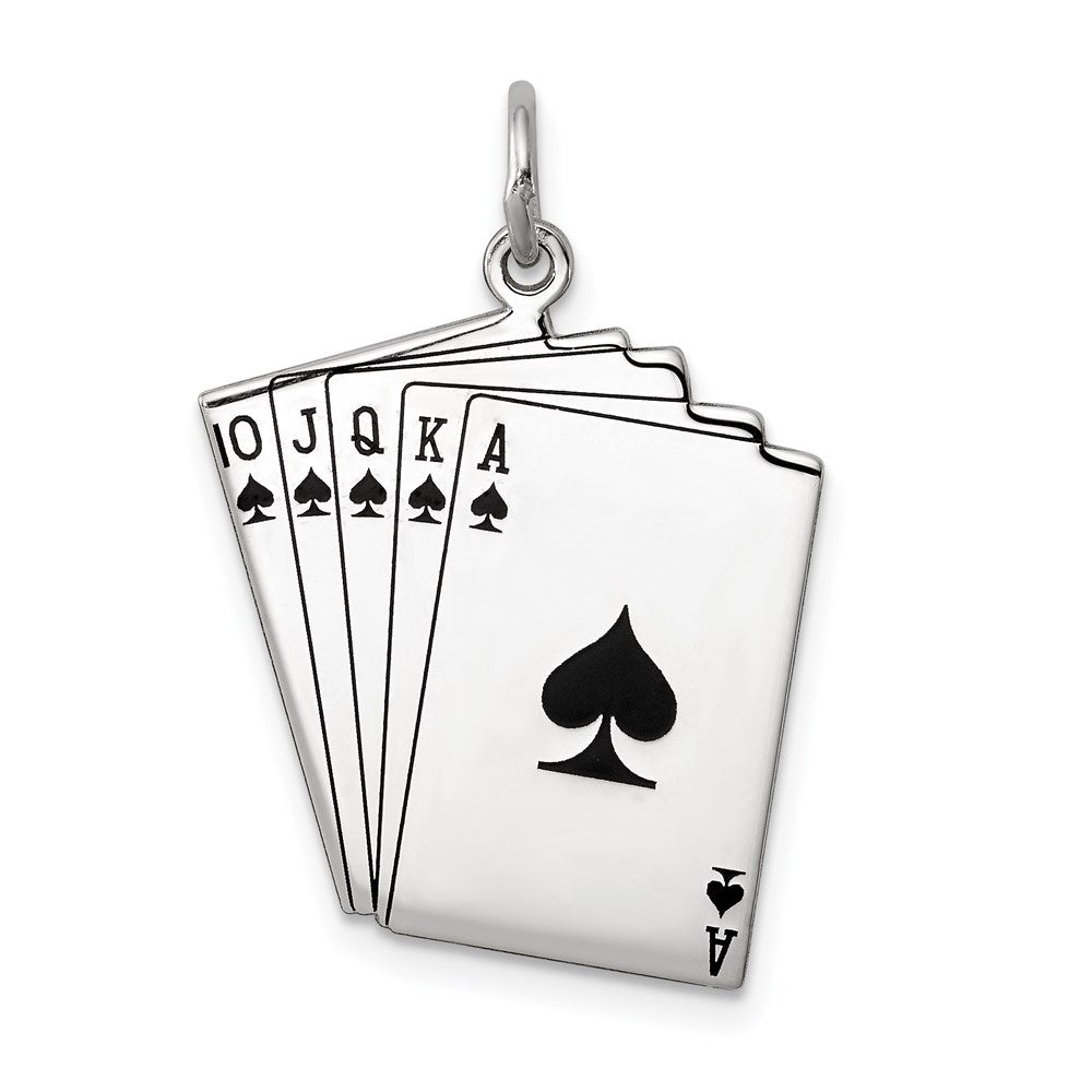 Sterling Silver Rhodium-plated Playing cards Polished Charm, 27 x 19 mm