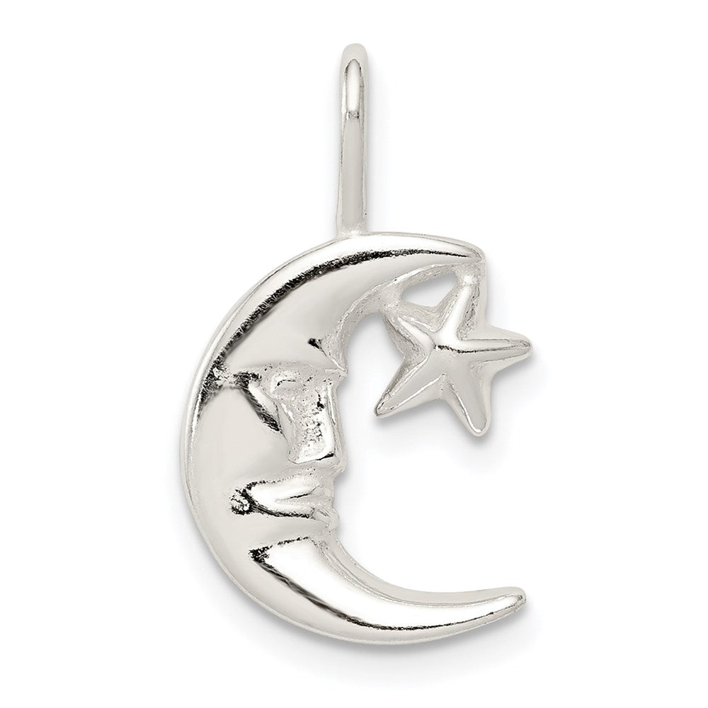 Sterling Silver Moon w/Star Charm, 20 x 12 mm