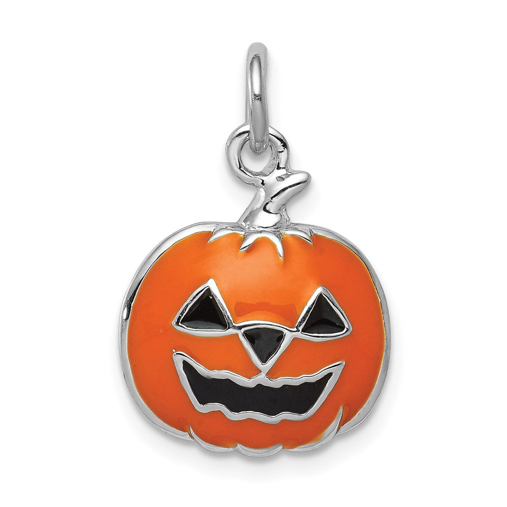 Sterling Silver Rhodium-plated Orange Jack-a-Lantern Charm, 22 x 15 mm