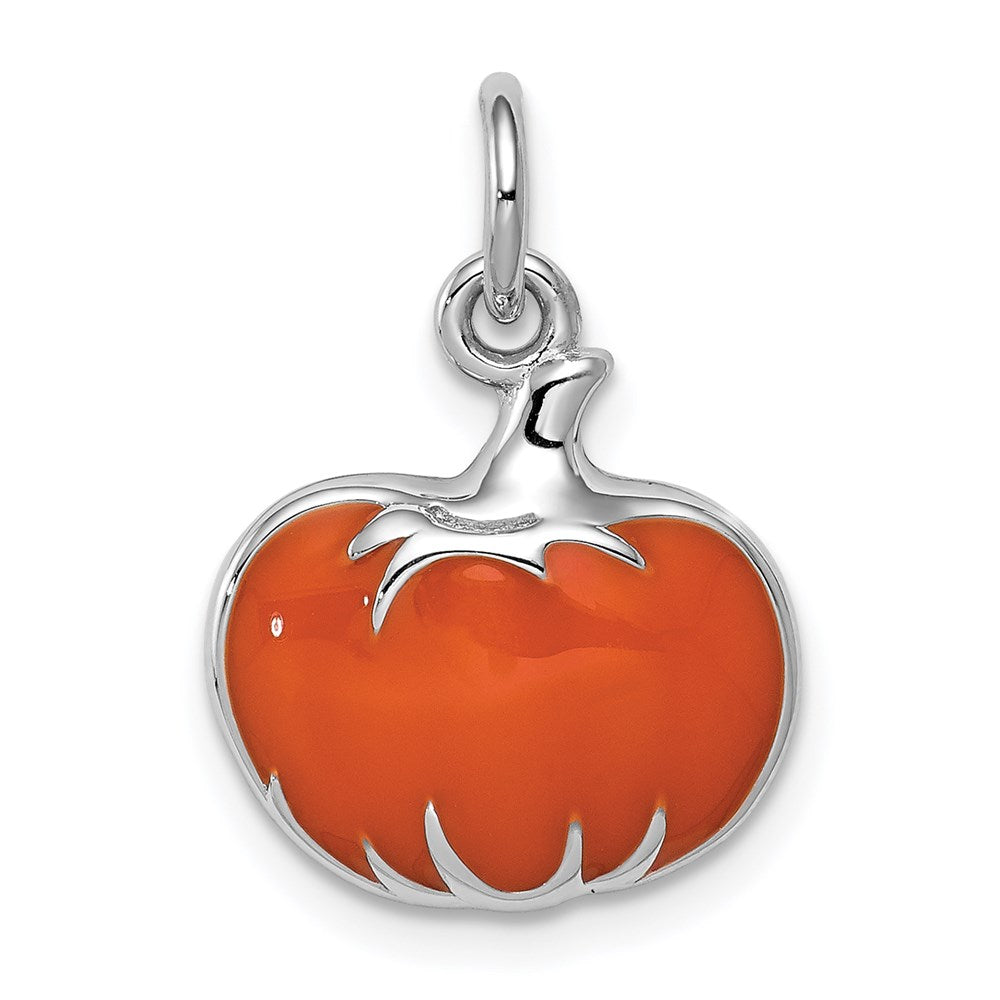 Sterling Silver Rhodium-plated Orange Enameled Pumpkin Charm, 21 x 14 mm