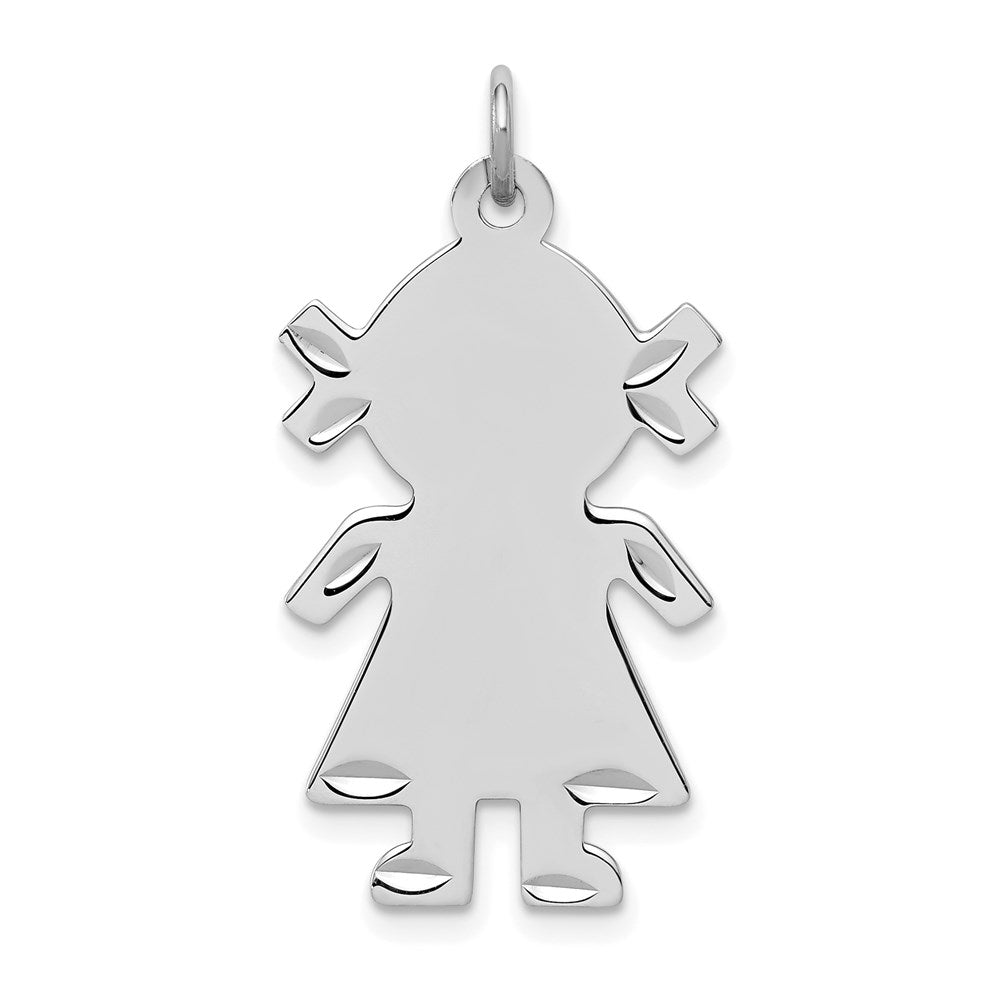Sterling S. Rh-plt Engravable Girl Polished Front/Satin Back Disc Charm, 32 x 16 mm