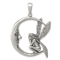 Sterling Silver Antiqued Moon/Fairy Pendant, 50 x 38 mm