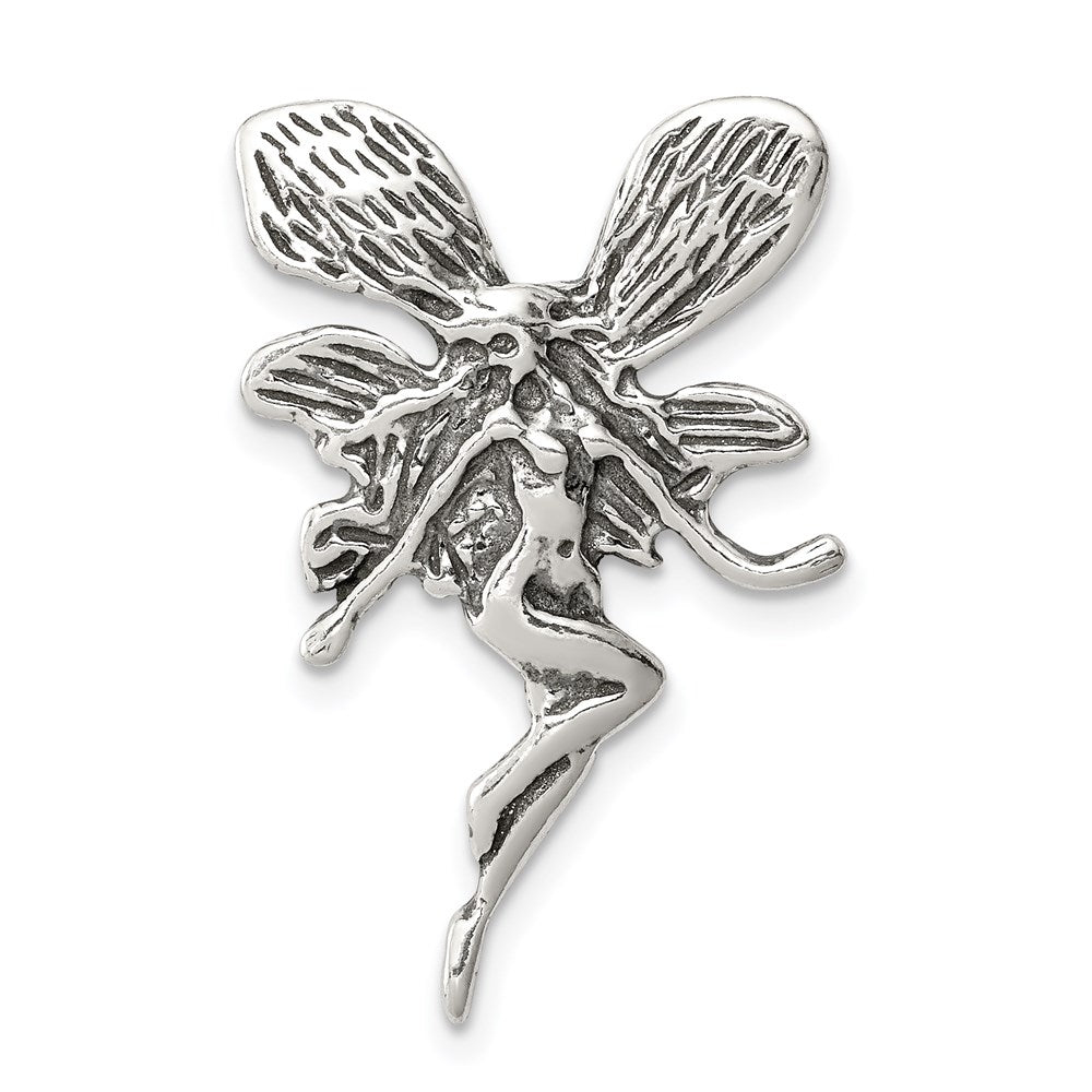 Sterling Silver Antiqued Fairy Chain Slide, 29 x 18 mm