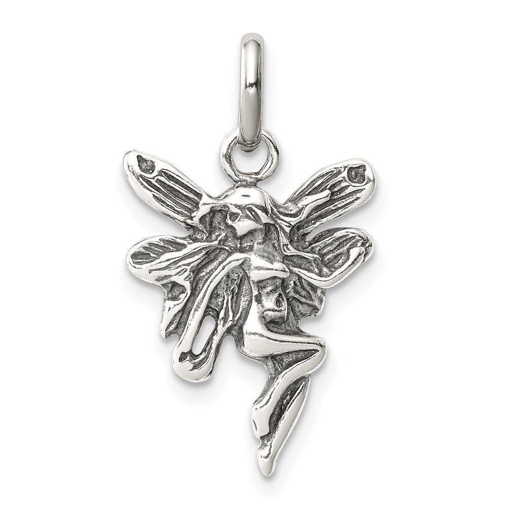 Sterling Silver Antiqued Fairy Pendant, 22 x 14 mm