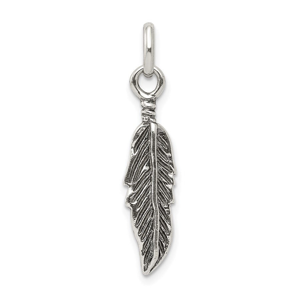 Sterling Silver Antiqued Feather Charm, 30 x 6 mm