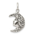 Sterling Silver Antiqued Moon Charm, 25 x 14 mm