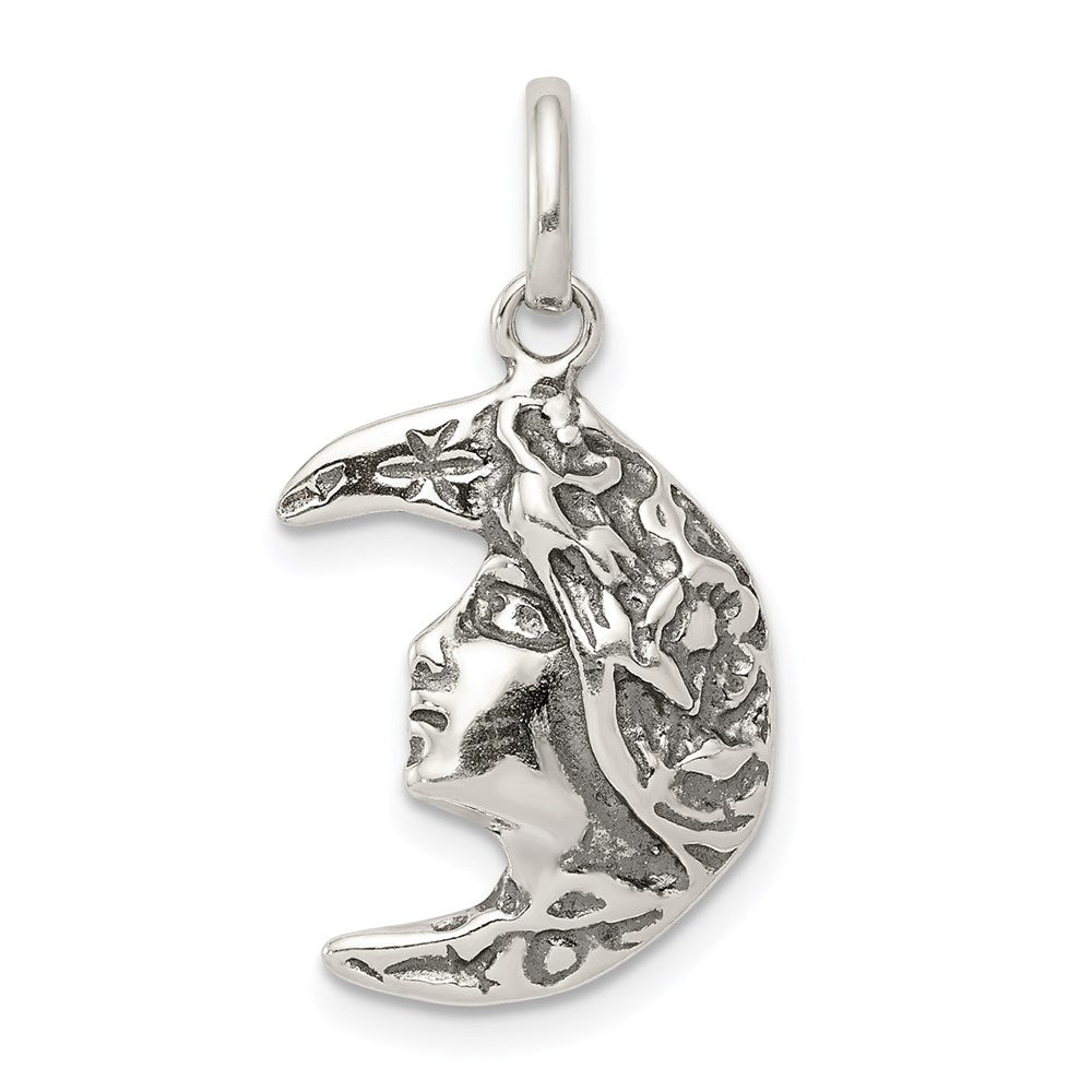 Sterling Silver Antiqued Moon Charm, 25 x 14 mm