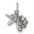 Sterling Silver Antiqued Unicorn Head Charm, 16 x 11 mm