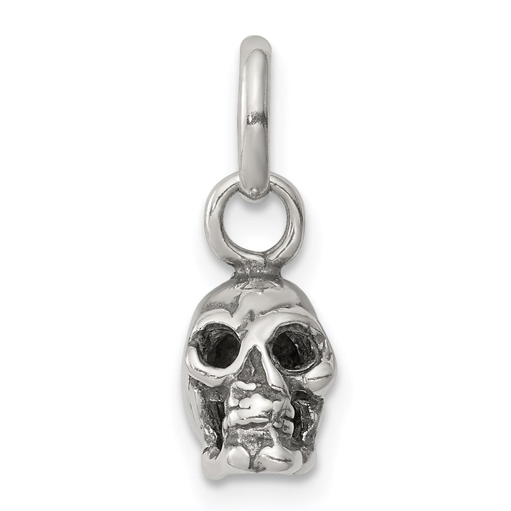 Sterling Silver Antiqued Skull Charm, 14 x 5 mm