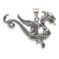Sterling Silver Antiqued Dragon Charm, 27 x 37 mm