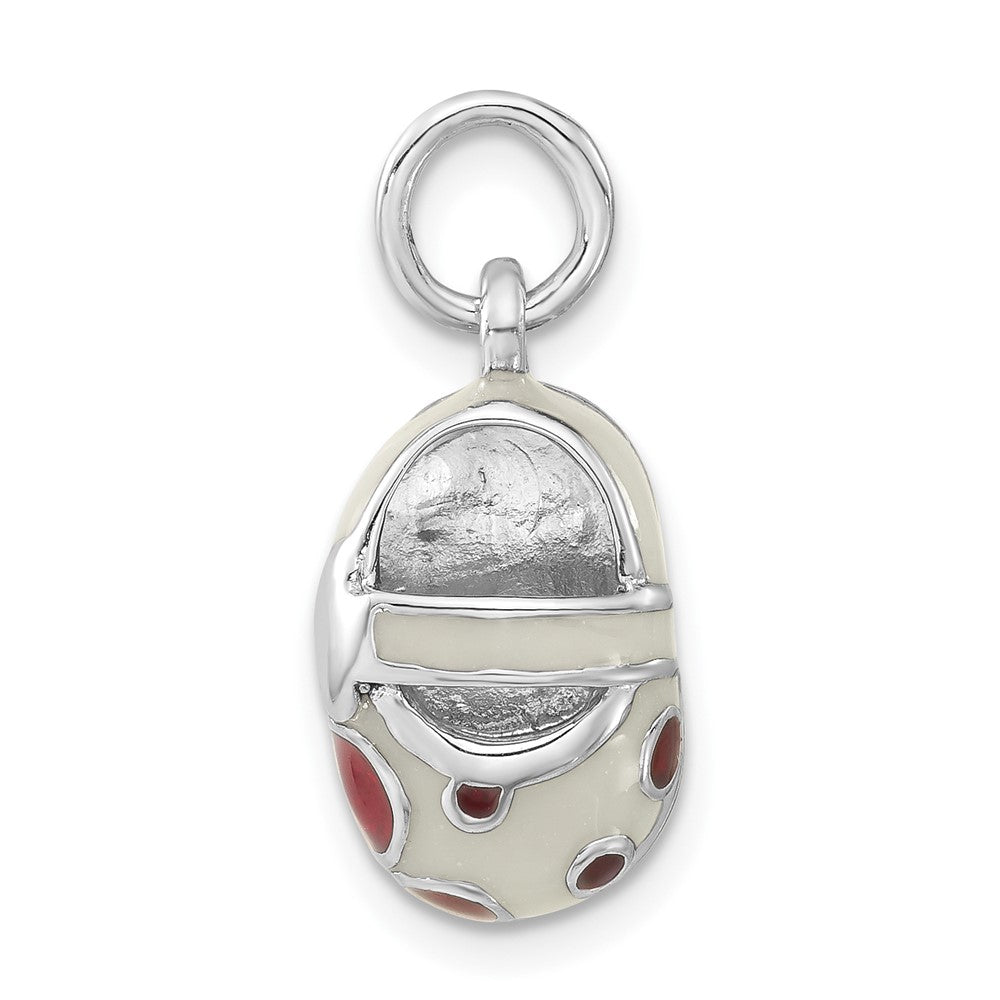 Sterling Silver 3-D Red & White Enameled Shoe Charm, 23 x 10 mm