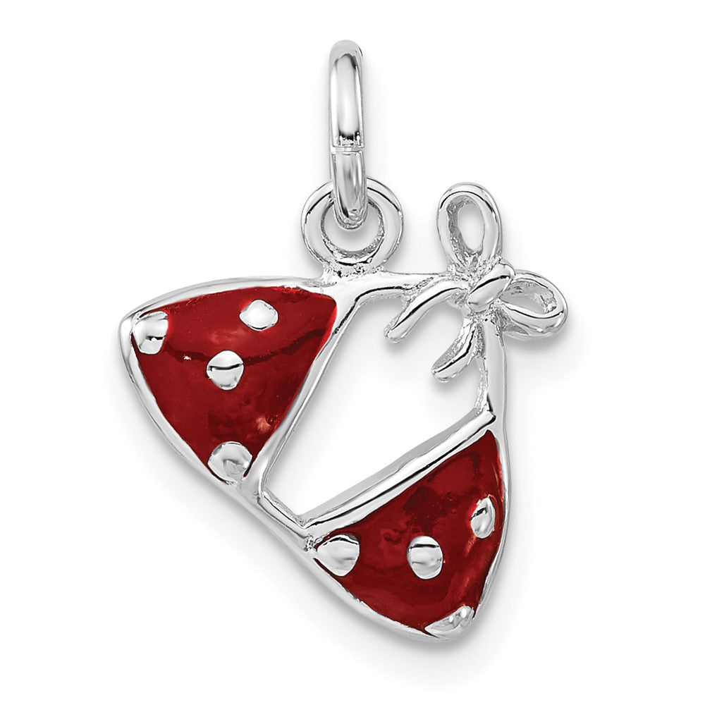 Sterling Silver Rhodium-plated Enameled Red Bikini Top Charm, 15 x 12 mm