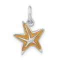 Sterling Silver Orange Enameled Starfish Charm, 17.6 x 11.25 mm