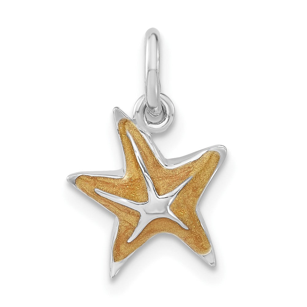 Sterling Silver Orange Enameled Starfish Charm, 17.6 x 11.25 mm