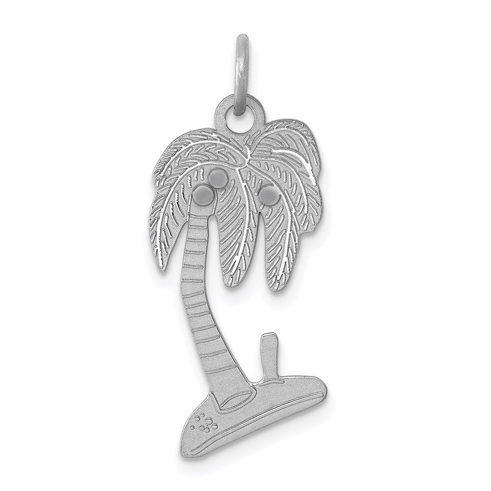 Sterling Silver Rhodium-plated Palm Tree Polished Charm, 25 x 13 mm