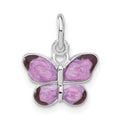 Sterling Silver Rhodium-plated Rhod Enameled Purple Butterfly, 21 x 16 mm