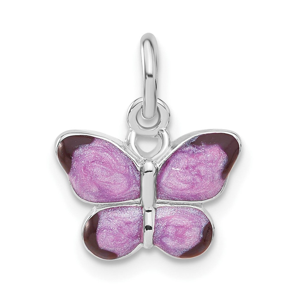 Sterling Silver Rhodium-plated Rhod Enameled Purple Butterfly, 21 x 16 mm