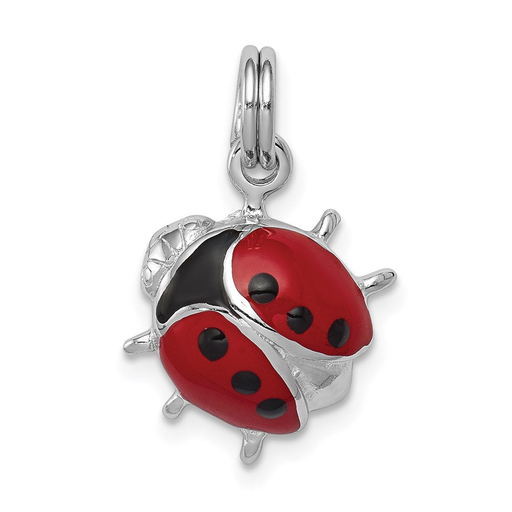 Sterling Silver Rhodium-platedEnamel Ladybug Charm, 12 x 9 mm