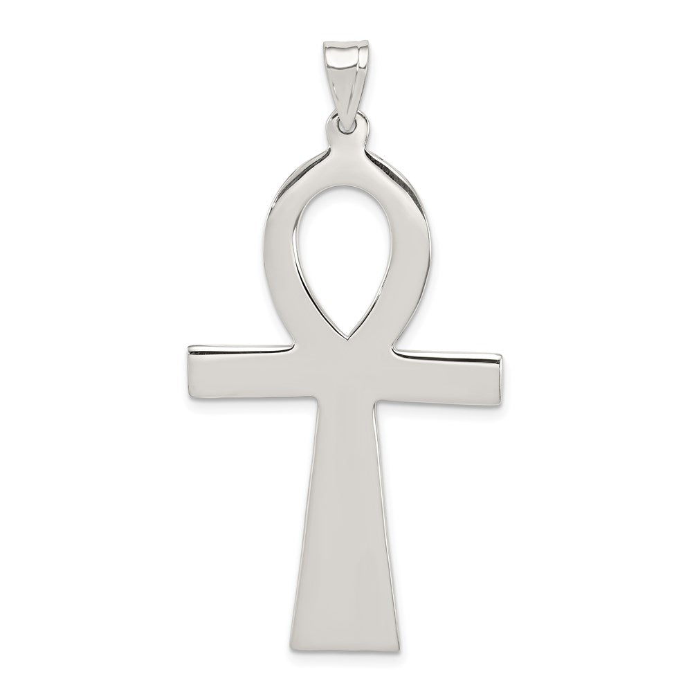 Sterling Silver Rhodium-plated Ankh Cross Pendant, 50 x 26 mm