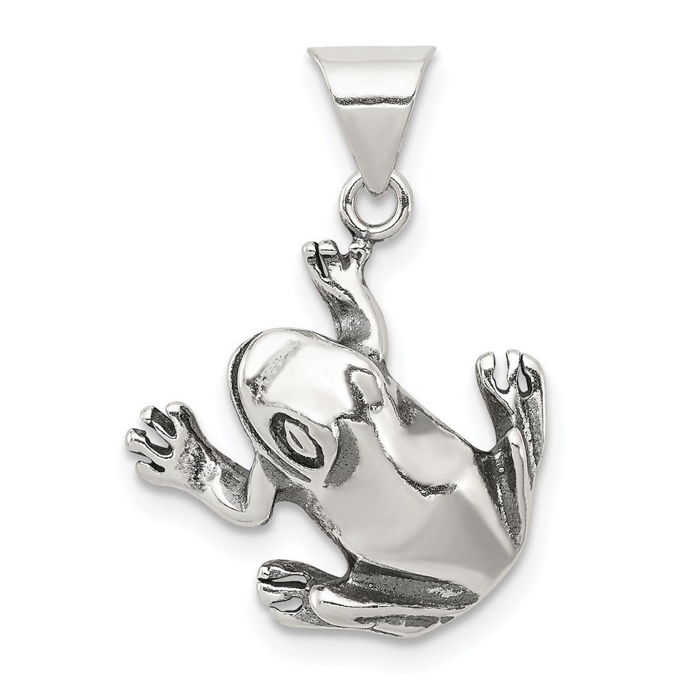 Sterling Silver Antiqued Frog Charm, 18 x 16 mm
