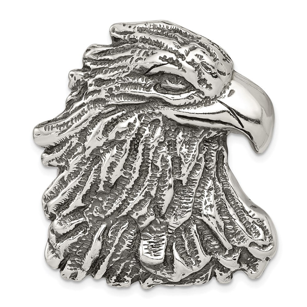 Sterling Silver Antiqued Eagle Head Pendant, 39 x 33 mm