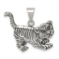Sterling Silver Antiqued Tiger Charm, 23 x 26 mm