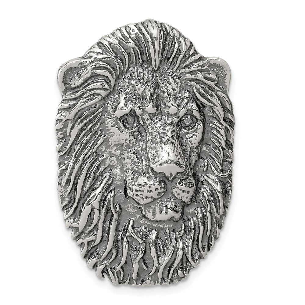 Sterling Silver Antiqued Lion Head Pendant, 41 x 25 mm