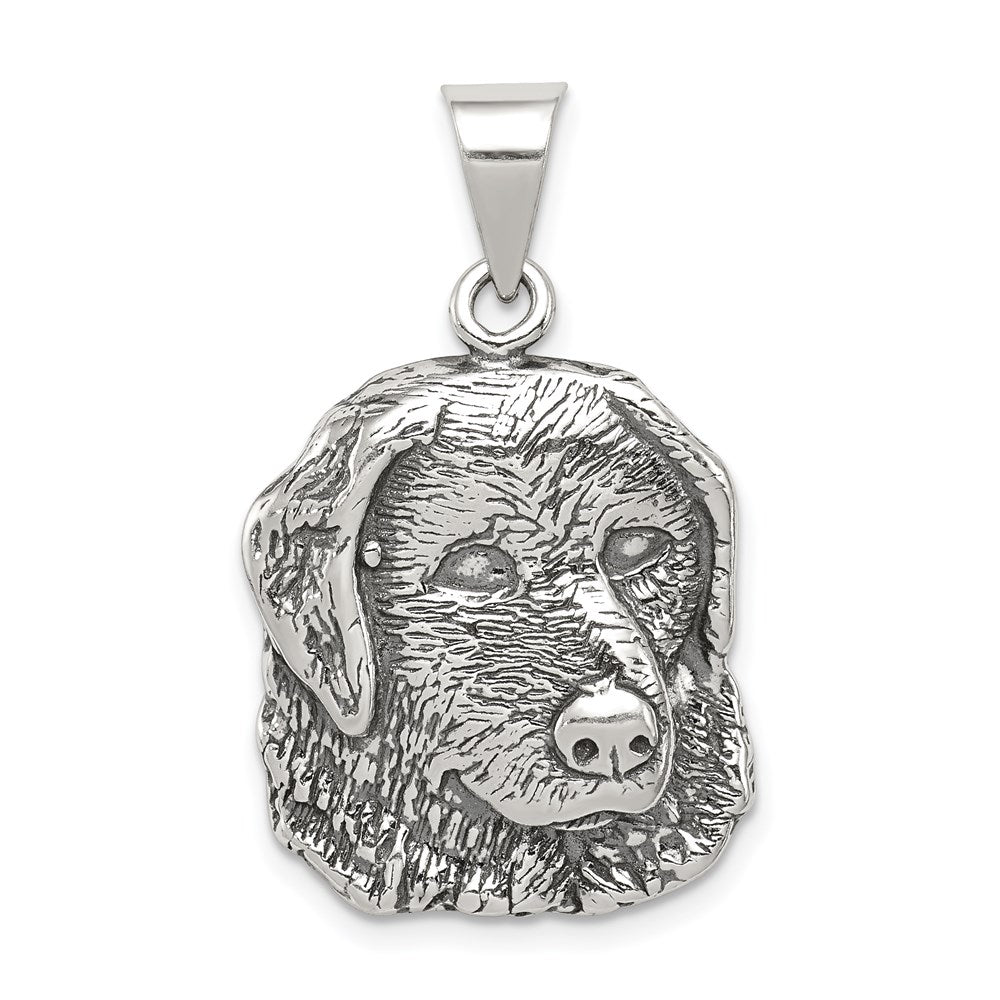 Sterling Silver Antiqued Dog Charm, 23 x 18 mm