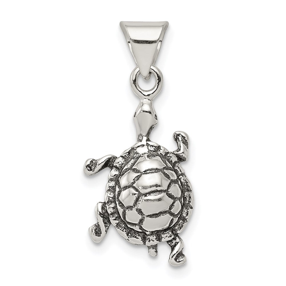 Sterling Silver Antiqued Turtle Charm, 18 x 11 mm