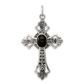 Sterling Silver Onyx Antiqued Cross Pendant, 43 x 27 mm