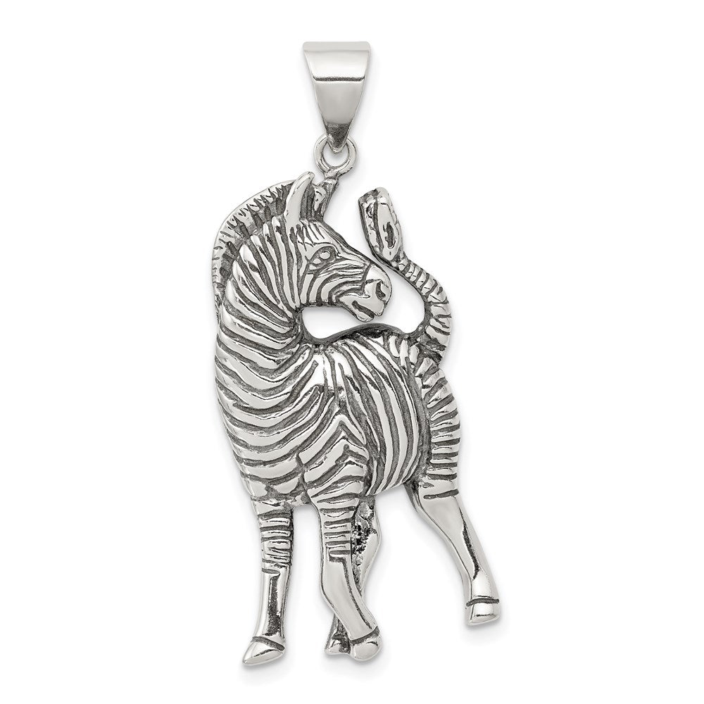 Sterling Silver Antiqued Zebra Pendant, 35 x 18 mm