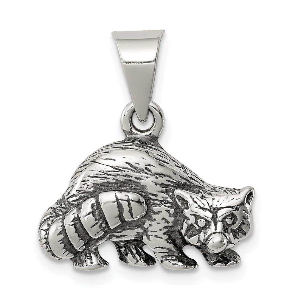 Sterling Silver Antiqued Raccoon Charm, 14 x 19 mm