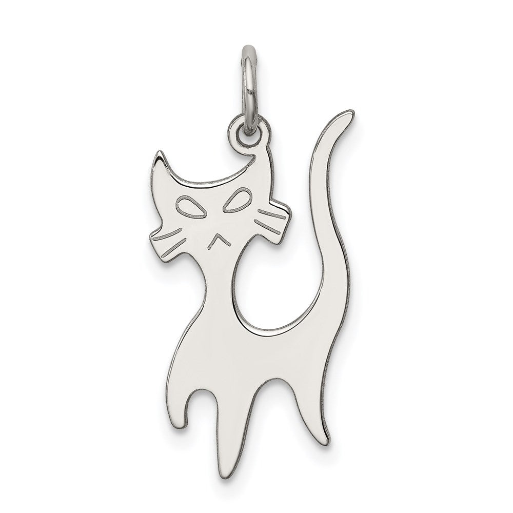 Sterling Silver Rhodium-plated Cat Charm, 23 x 15 mm