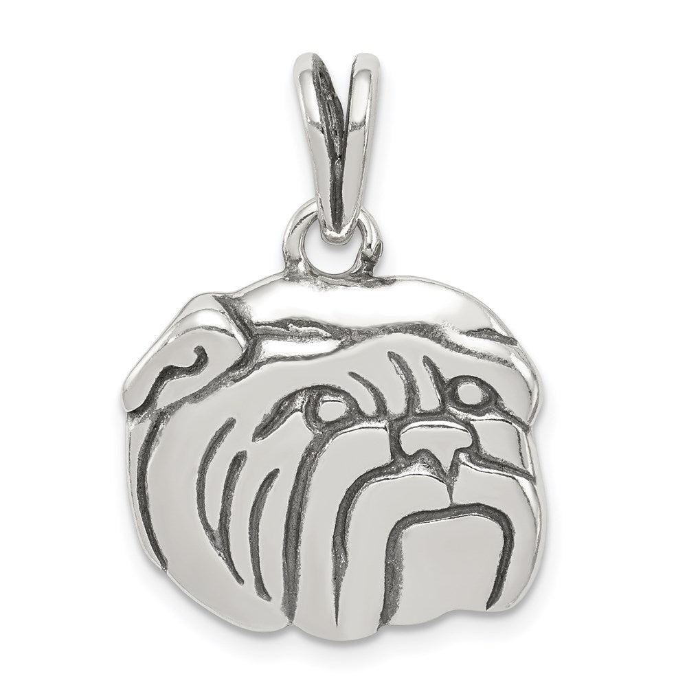Sterling Silver Antiqued Bulldog Charm, 18 x 18 mm