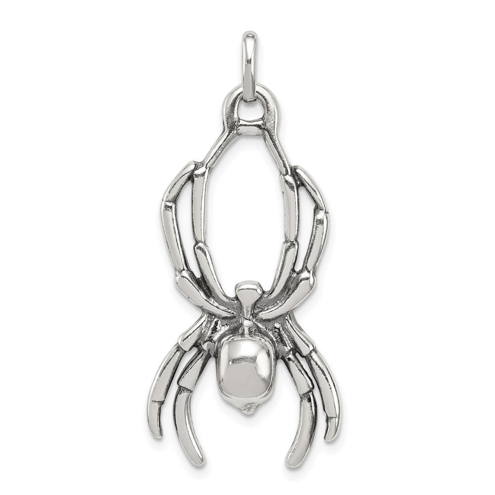 Sterling Silver Antiqued Spider Pendant, 37 x 17.5 mm