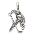 Sterling Silver Antiqued Hockey Player Charm, 25 x 15 mm