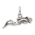 Sterling Silver Antiqued Scuba Diver Charm, 11 x 22.5 mm