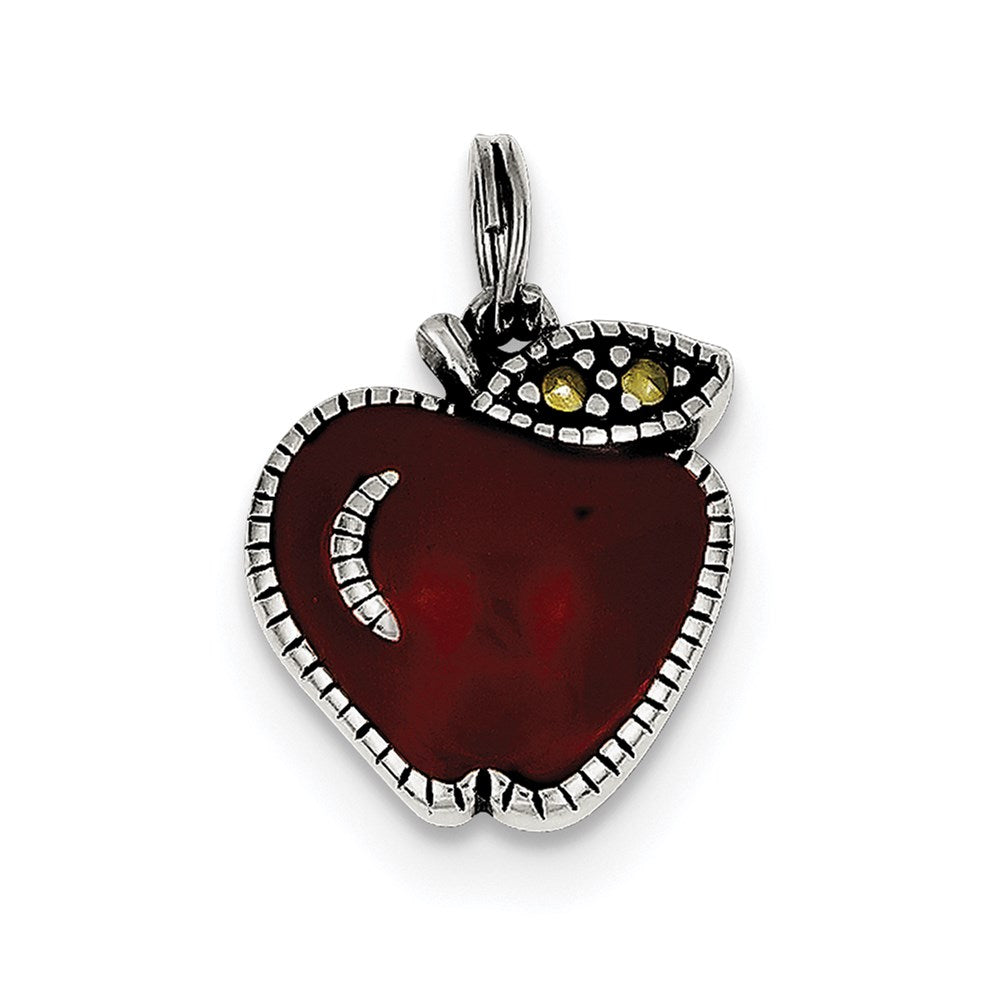Sterling Silver Enameled Red Apple Charm, 15 x 15 mm
