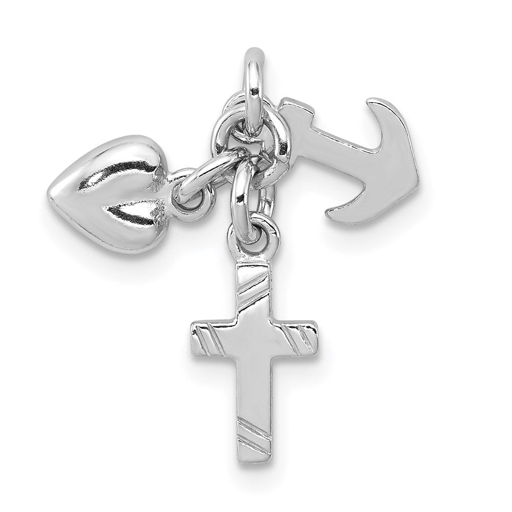 Sterling Silver Rhodium-plated Faith, Hope & Charity Charm, 16 x 13 mm