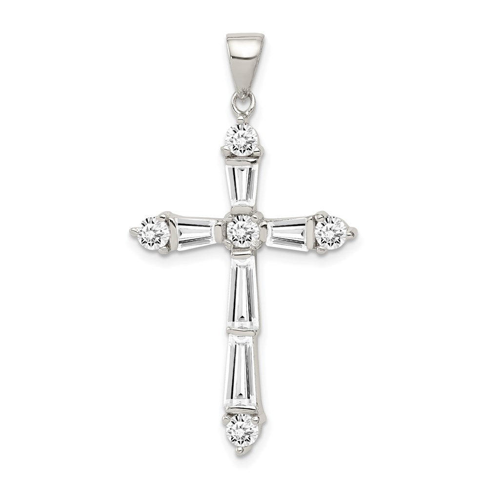 Sterling Silver Rhodium-plated CZ Cross Pendant, 40 x 21 mm